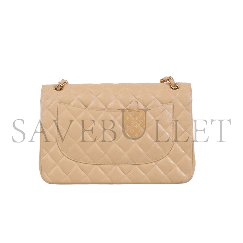 CHANEL JUMBO CLASSIC DOUBLE FLAP BAG BEIGE CAVIAR GOLD HARDWARE (30*21*9cm)